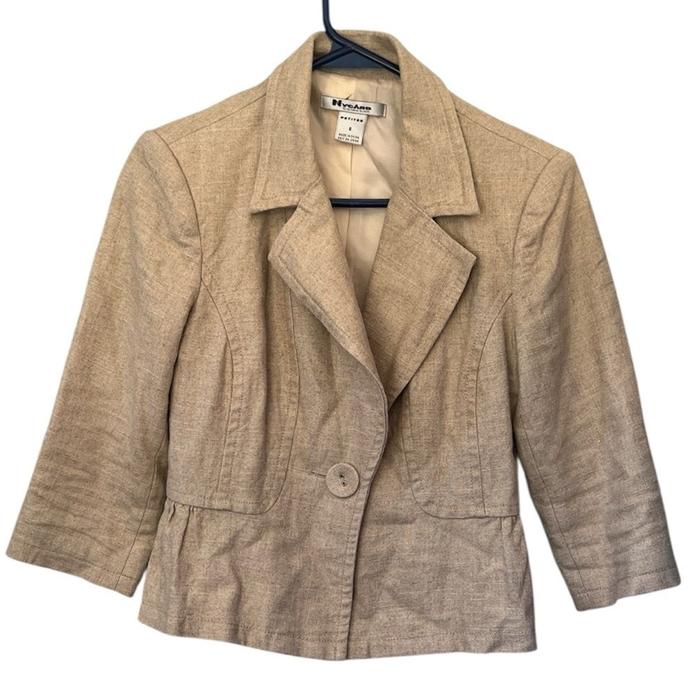 NYGARD Women’s Blazer 6 Petite Jacket Lined Short Beige/Gold 3/4 Sleeves